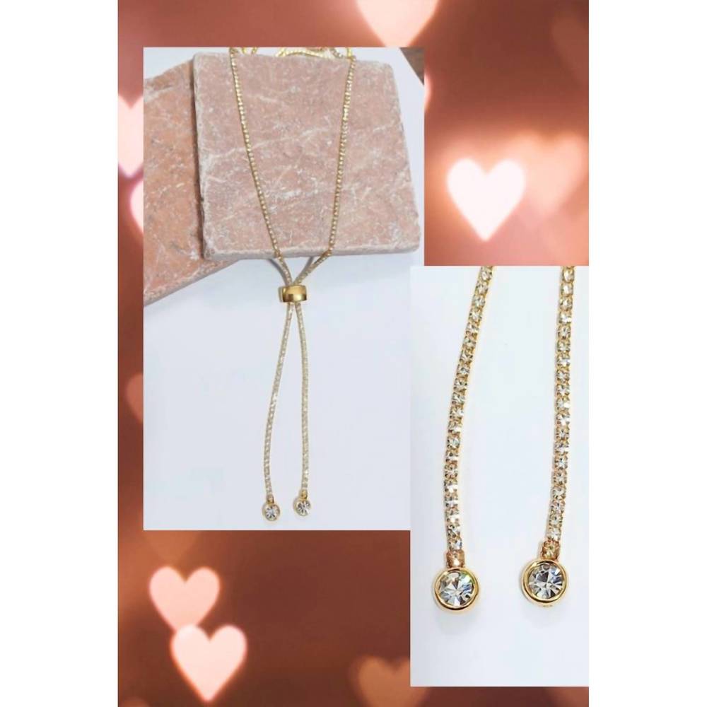 NEW SPARKLE DESIGNS women's round cz briolette gold lariat tennis necklace in go